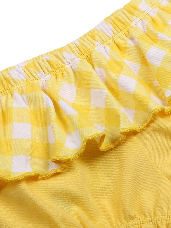 Girls White & Yellow Printed T- Shirt with Short Pants image number 5